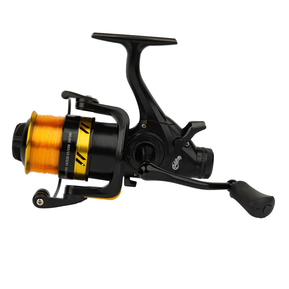 A standard side profile of the Catfish Pro Fishing for Fun spinning reel, showcasing the ergonomic handle and drag adjustment system.