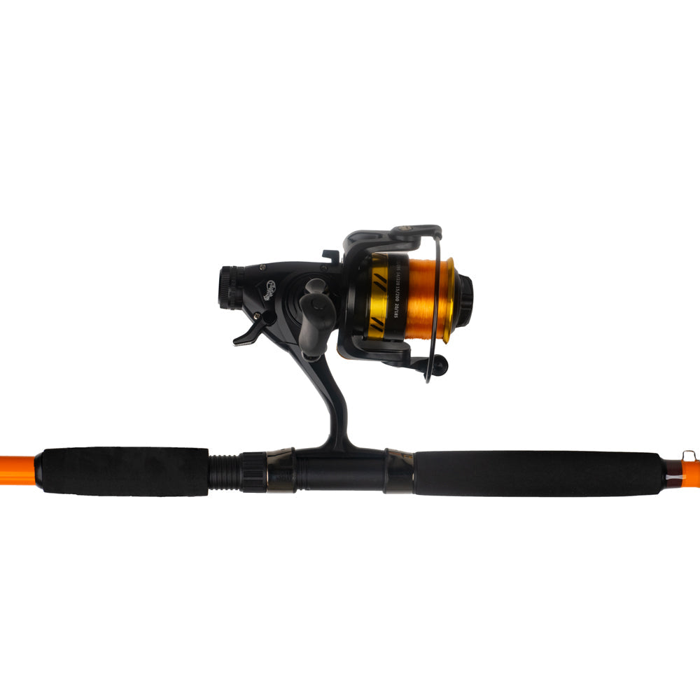 A detailed side profile of the Catfish Pro Fishing for Fun spinning combo, focusing on the reel’s drag system and ergonomic design.