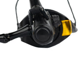 A rear-view shot of the Catfish Pro Fishing for Fun spinning reel, showcasing the back drag adjustment knob and sturdy construction.