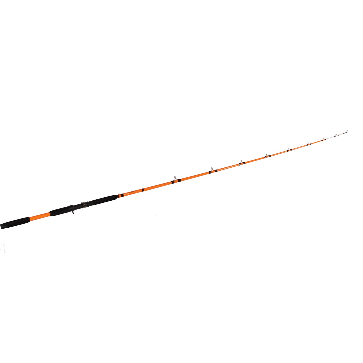  Full-length view of the Catfish Pro casting rod, highlighting its durable construction, multiple guides, and ergonomic handle.