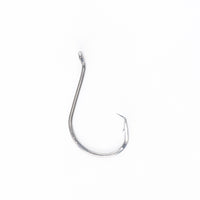 Close-up of a single Catfish Pro double offset circle hook, featuring a razor-sharp point and durable steel construction.