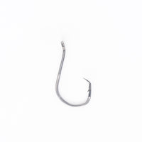 Close-up of a single Catfish Pro 6/0 double offset circle hook, featuring a razor-sharp point and durable steel construction.