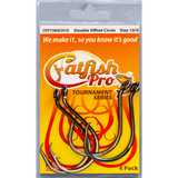 4 pack of Catfish Pro Tournament Series 10/0 double offset circle hooks, designed for superior hooking power.