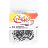 20 pack of Catfish Pro Tournament Series 8/0 double offset circle hooks, designed for superior hooking power.