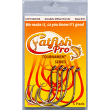 5 pack of Catfish Pro Tournament Series 8/0 double offset circle hooks, designed for superior hooking power.