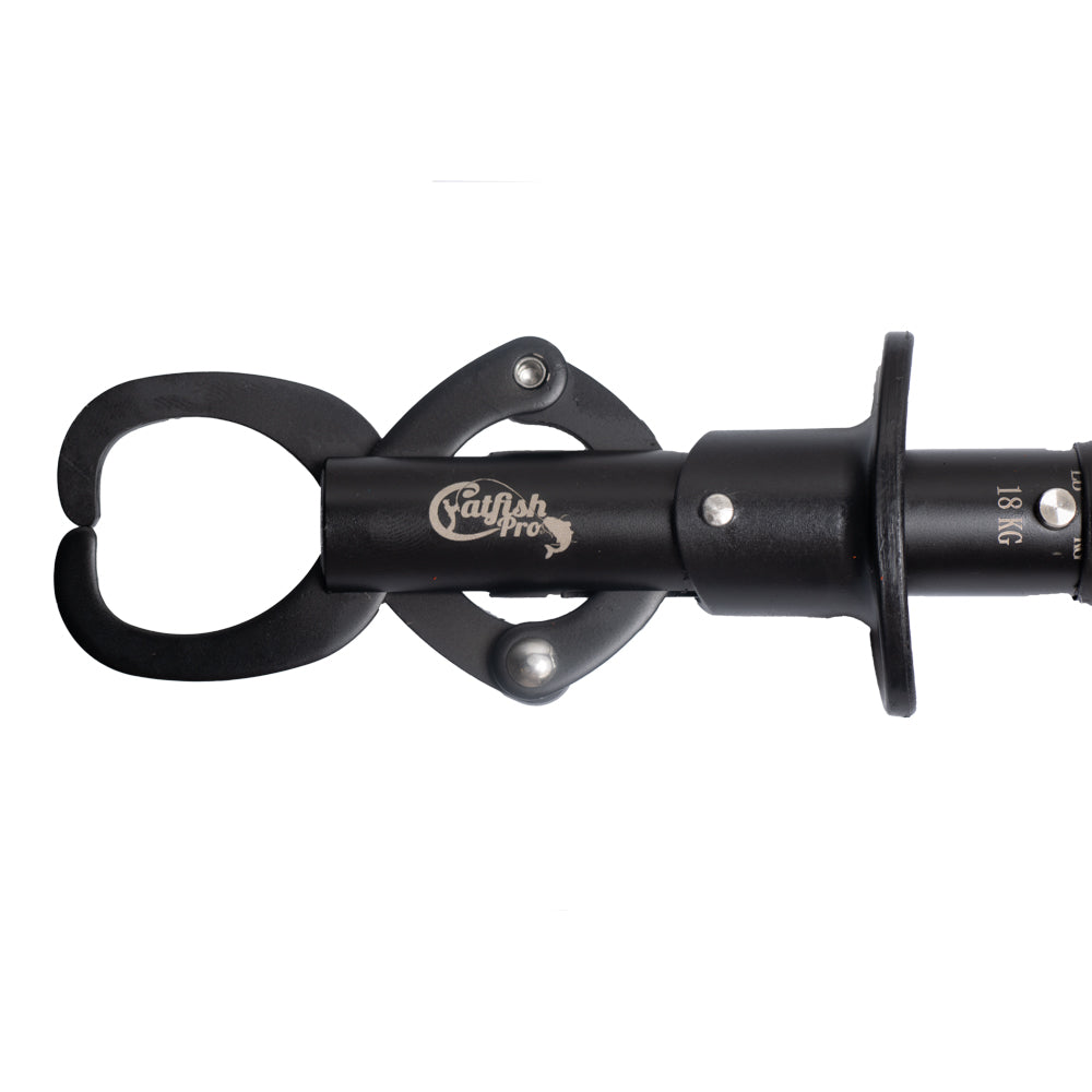 Open position of the Catfish Pro Stainless Steel Fish Lip Grip, showing the sturdy clamp for securely holding fish.