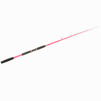 Full-length view of the Catfish Pro Pink Tournament Series Catfishing Rod, displaying its premium stainless steel guides and high-visibility pink design.