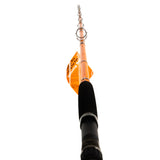 Catfish Pro Fishing for Fun Spinning Rod captured from a low angle, highlighting its length and stainless steel guides.