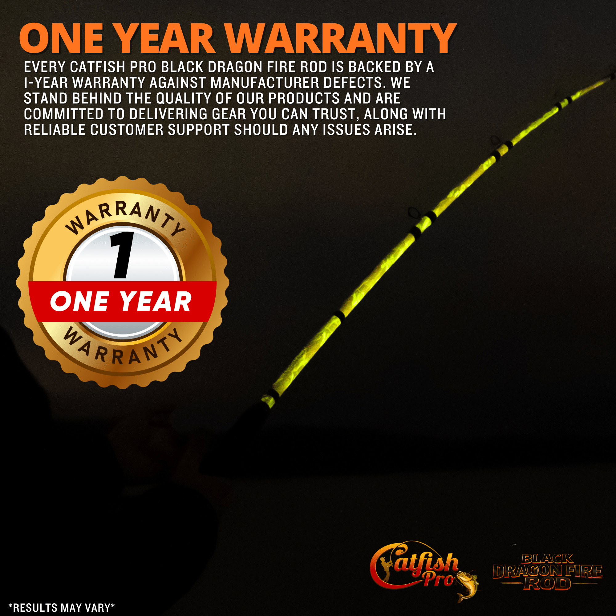 Black Dragon Fire Spinning Glow Rod - Catfish Pro