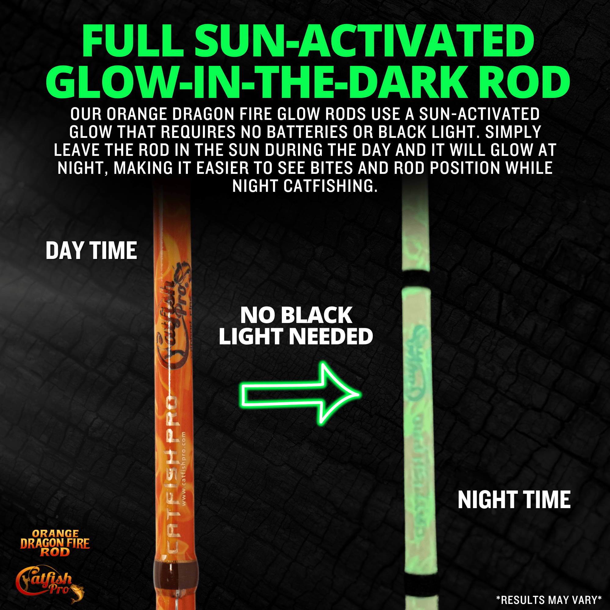 Orange Dragon Fire Spinning Glow Rod - Catfish Pro