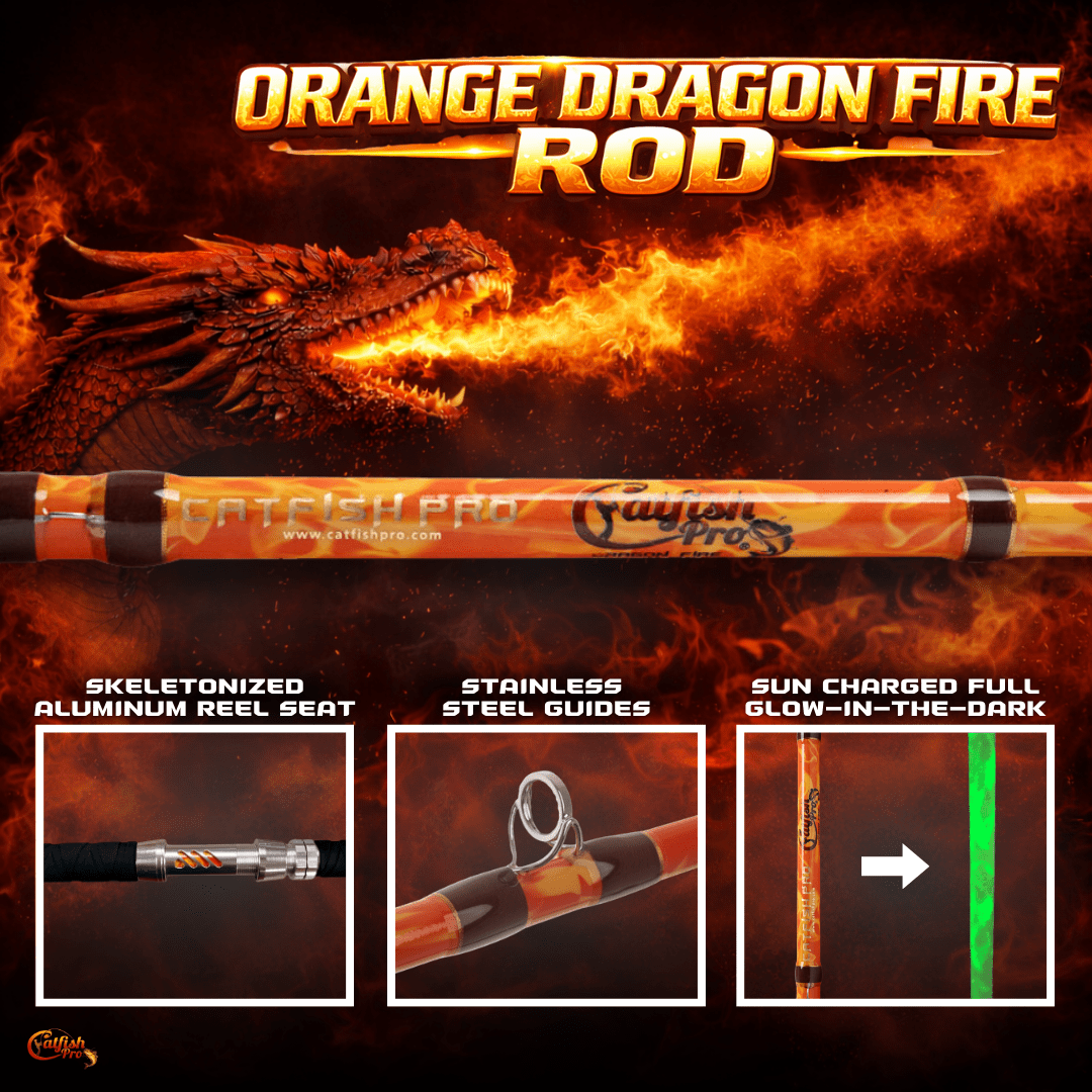 Orange Dragon Fire Spinning Glow Rod - Catfish Pro
