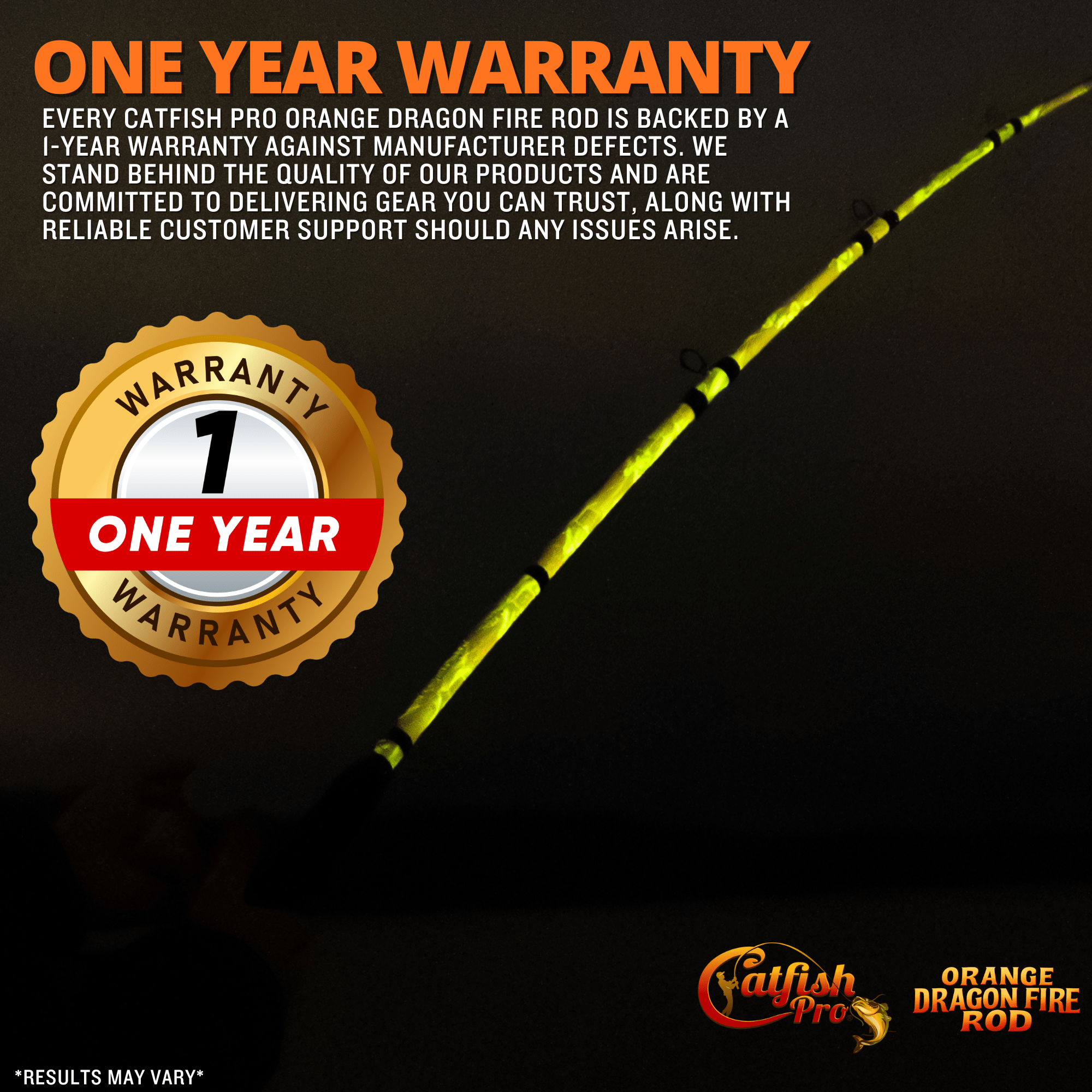 Orange Dragon Fire Spinning Glow Rod - Catfish Pro