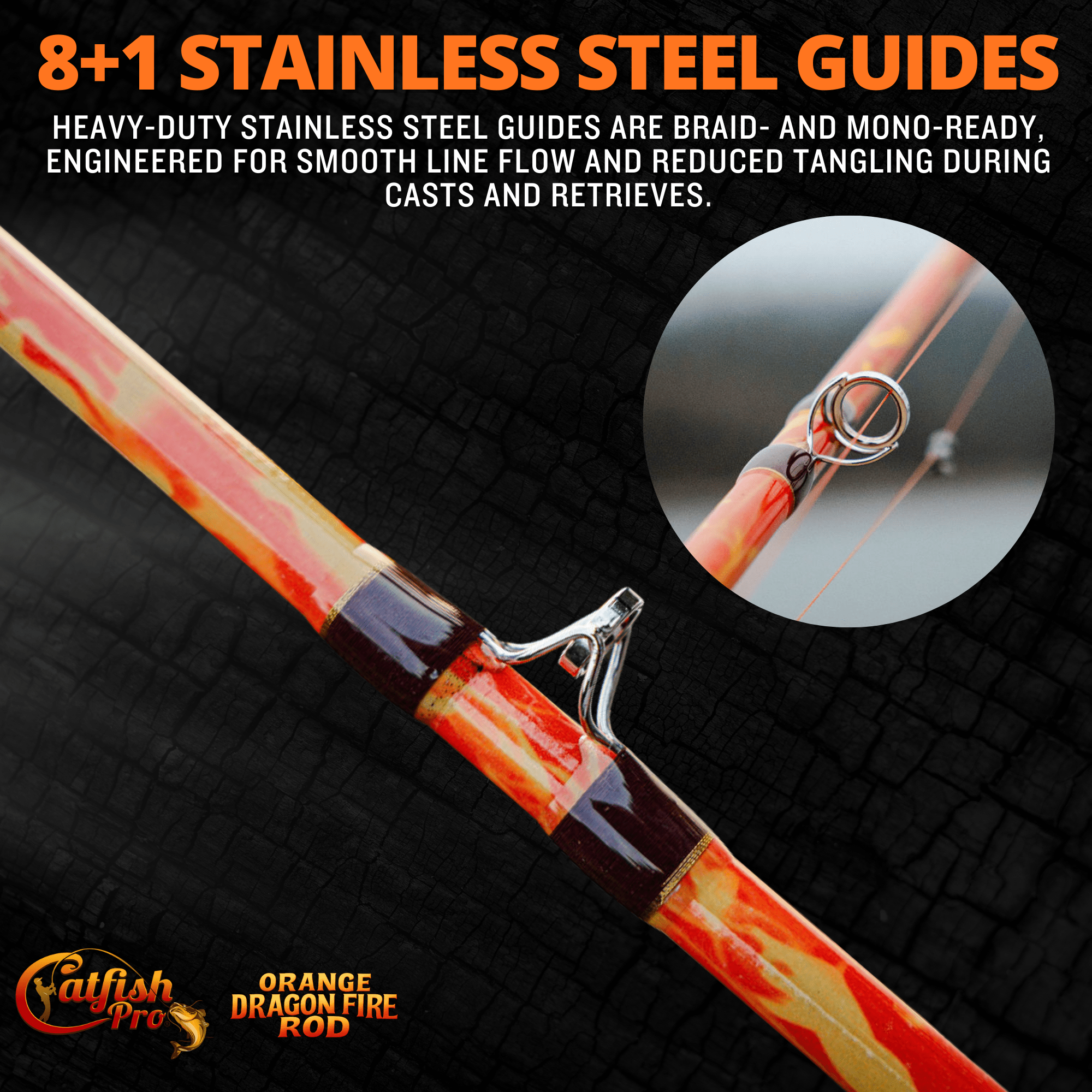 custom catfish fishing rods Orange Dragon Fire Casting Rod